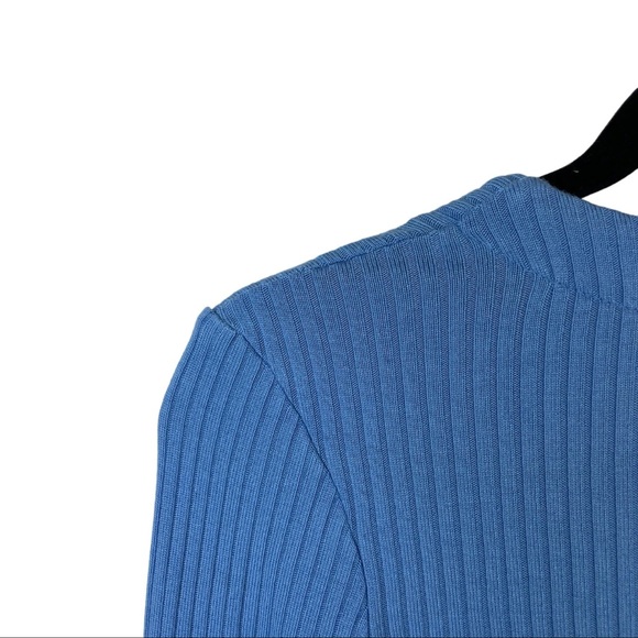 Reformation Gellar Button Front Long
Sleeve Ribbed Knit Top Parisian Blue. - Picture 12 of 15